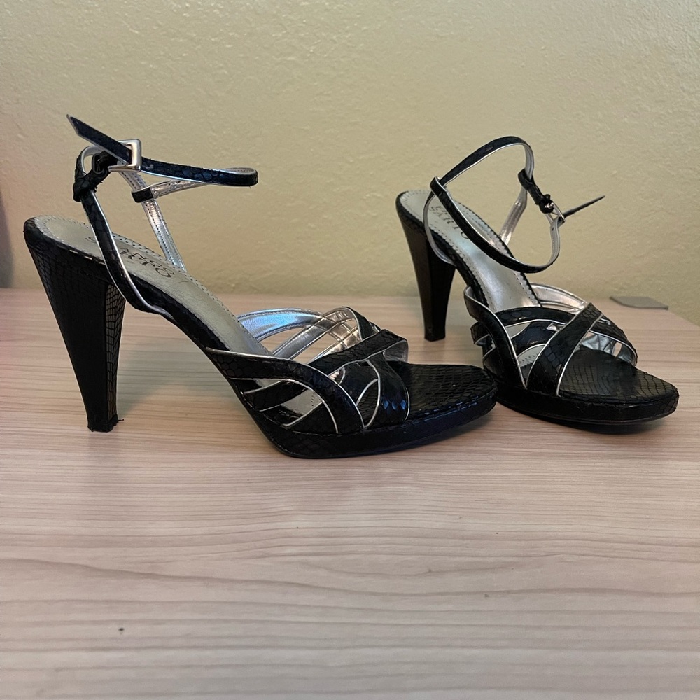 Franco sarto black silver sandal heels